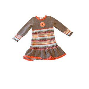 Hanna Andersson Girls 110 Combed Cotton Knit Dress Brown & Multicolor Stripes Lo